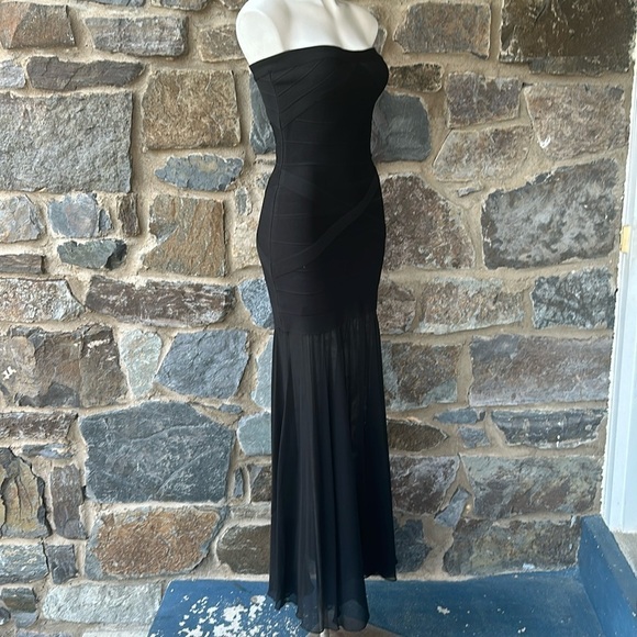 JS Collections Black Strapless Bodycon Gown Bandage Maxi Dress Sheer Size 4 $298 - Picture 3 of 9